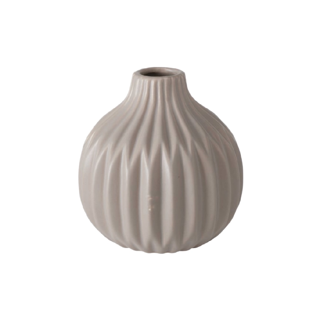 Petit Vase Boule en Céramique - Design Cannelé Beige Taupe-woodoli