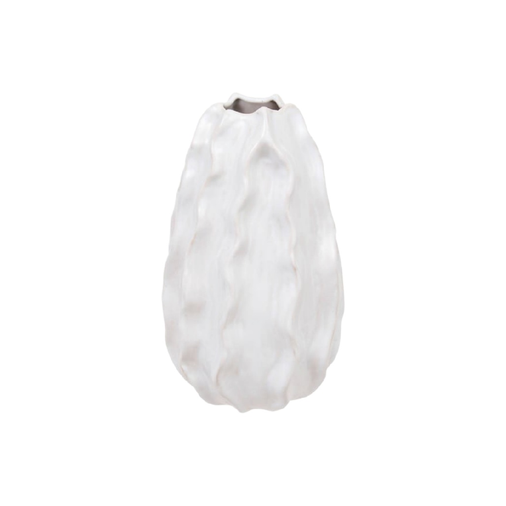 Vase Artisanal en Céramique Blanche - Design Organique Ondulé-woodoli