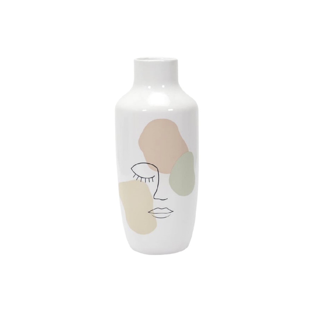 Vase Bouteille en Céramique Blanche - Design "Visage Abstrait"-woodoli