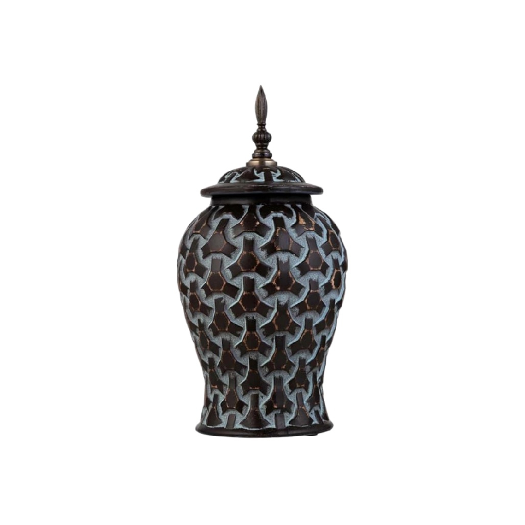 Jarre Décorative avec Couvercle - Effet Bronze Patiné-woodoli