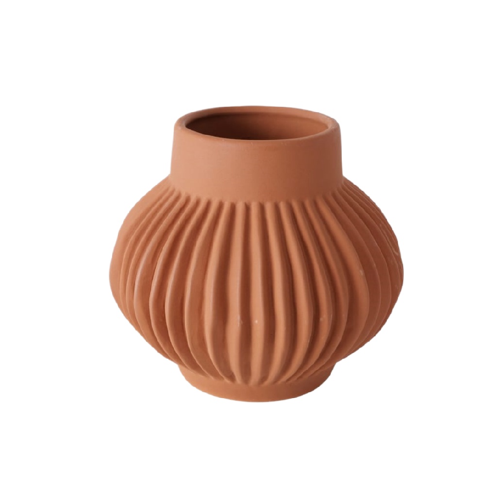 Petit Vase Boule en Terre Cuite - Design Cannelé-woodoli