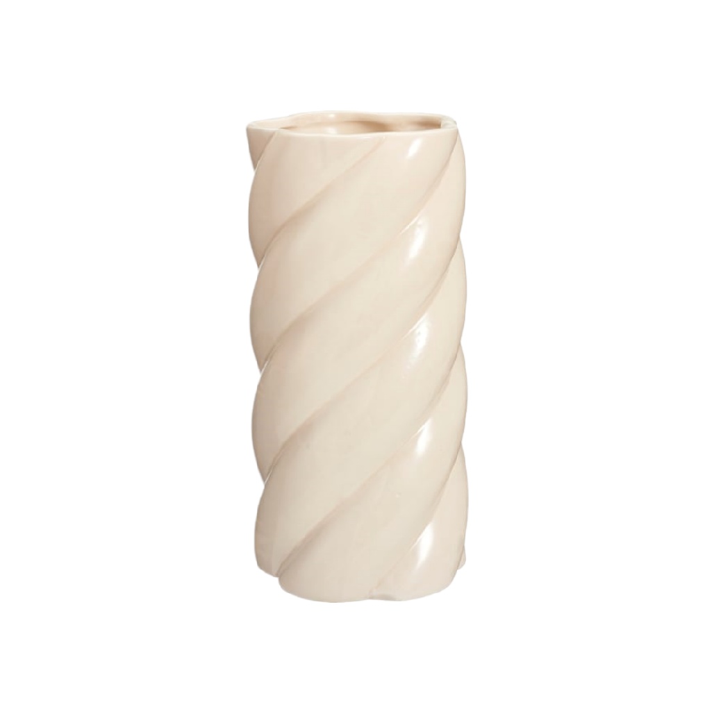 Vase Cylindrique Torsadé en Céramique - Crème Brillant-woodoli
