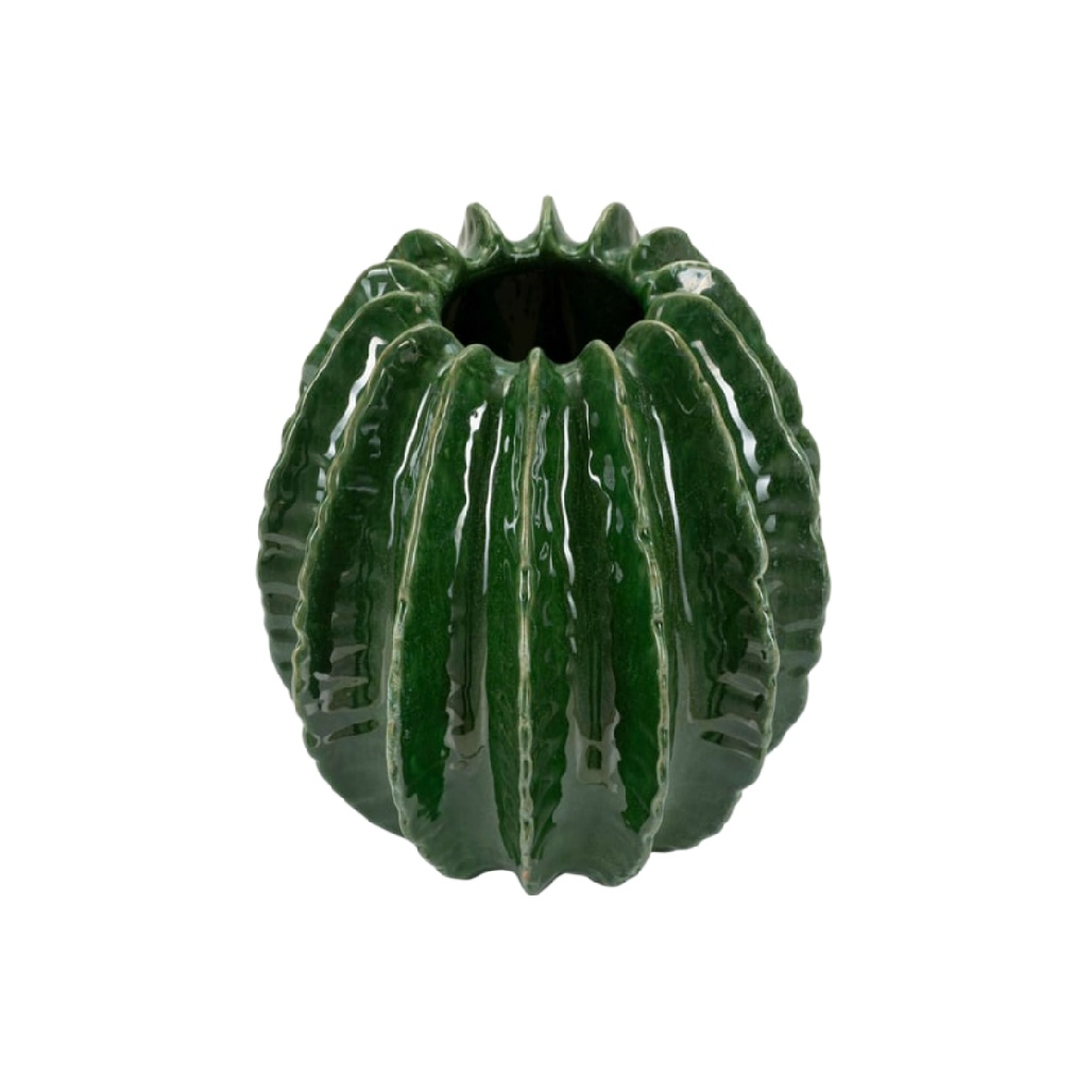 Vase Sculptural Cactus en Céramique - Vert Émeraude Brillant-woodoli
