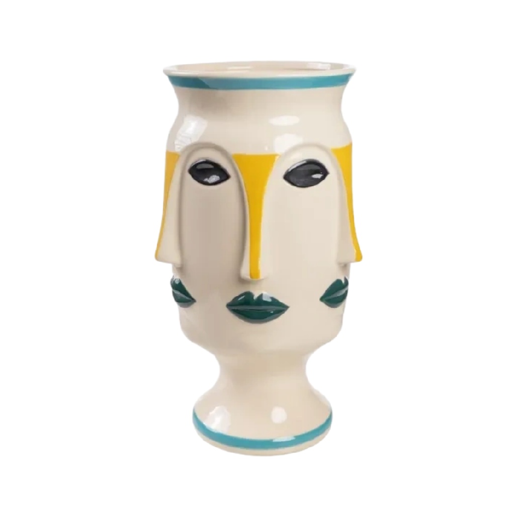 Vase Sculptural "Visages Multiples" - Design Surréaliste Coloré-woodanza