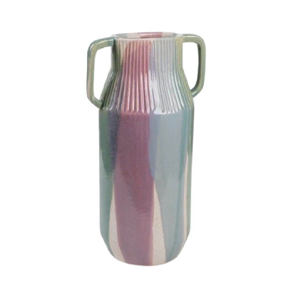 Vase Amphore Moderne à Rayures Colorées et Anses-woodanza