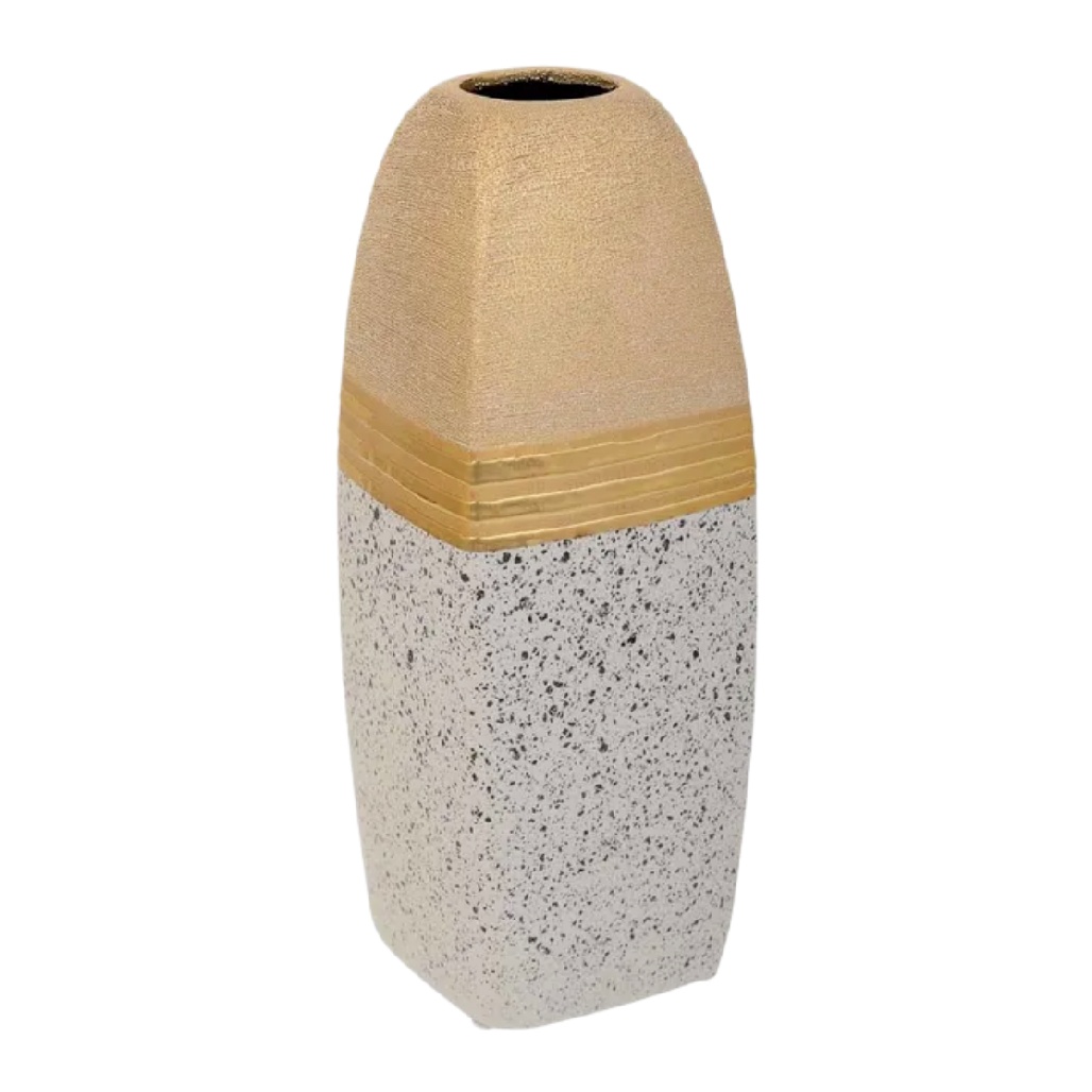 Vase Moderne Bicolore à Texture Granit et Or-woodanza