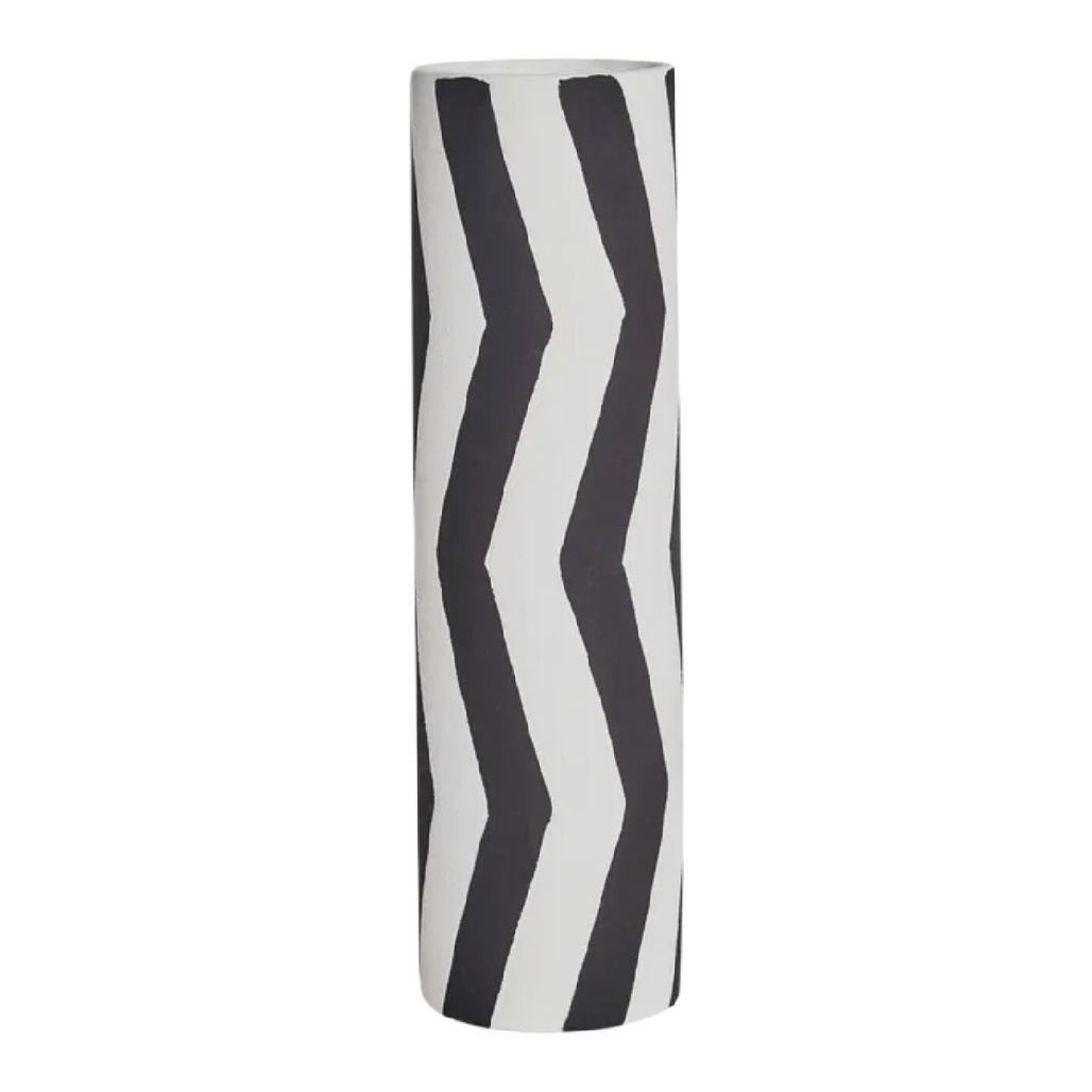 Vase Cylindrique à Motifs Zigzag Noir et Blanc-woodanza