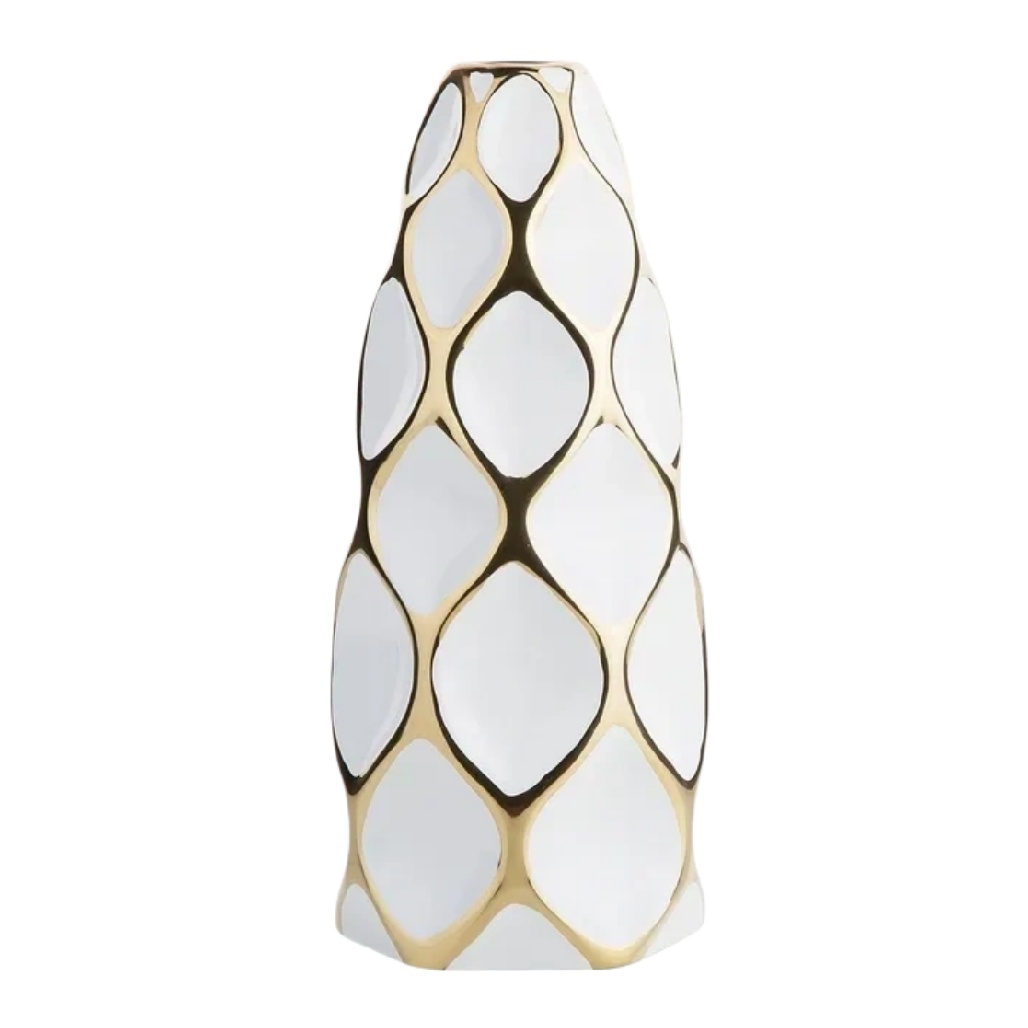 Vase Sculptural "Nid d'Abeille" - Blanc et Or-woodanza