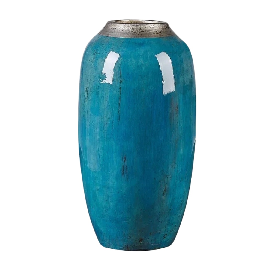 Grand Vase Cylindrique en Céramique Émaillée - Bleu Turquoise Vibrant-woodanza