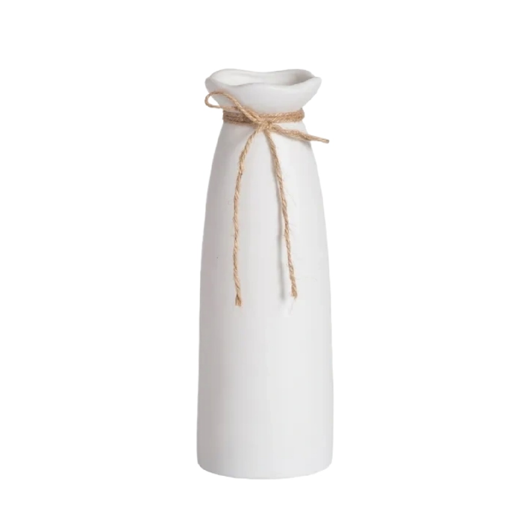 Petit Vase en Céramique Blanche avec Cordon en Jute - Style Champêtre-woodanza