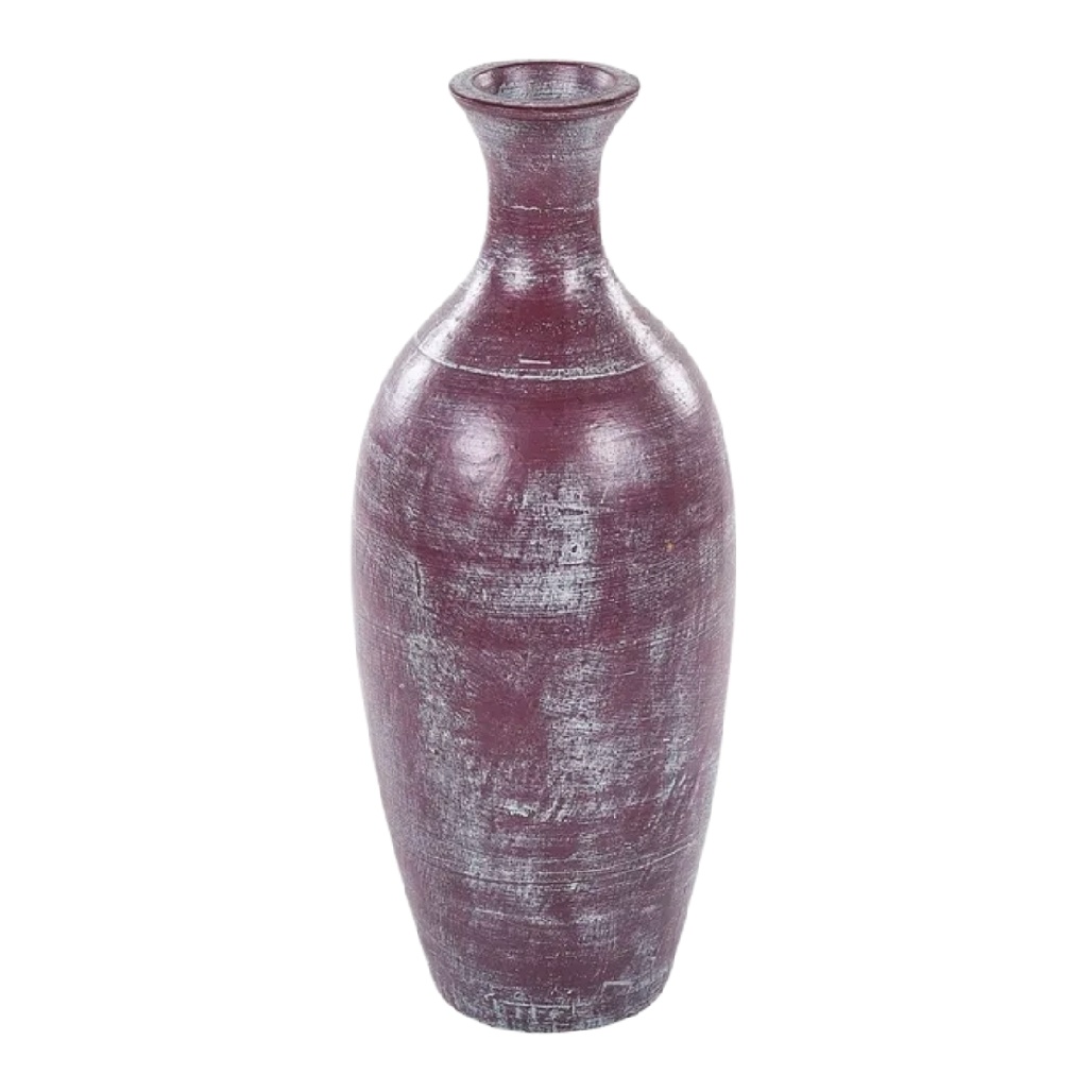 Vase Bouteille en Céramique Texturée - Prune Vintage avec Patine Blanche-woodanza