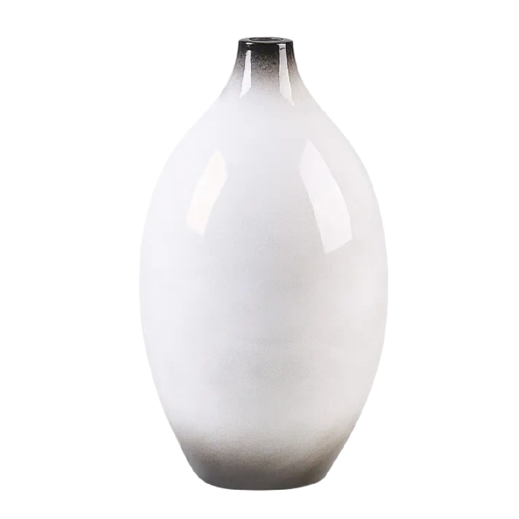 Vase Décoratif en Céramique Ovale - Dégradé Blanc et Anthracite-woodanza