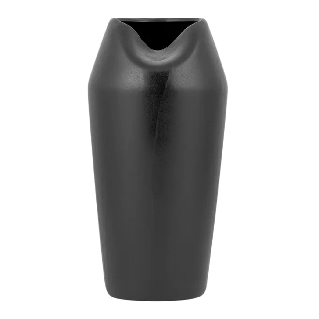 Vase Sculptural en Céramique Noire - Design Asymétrique Minimaliste-woodanza