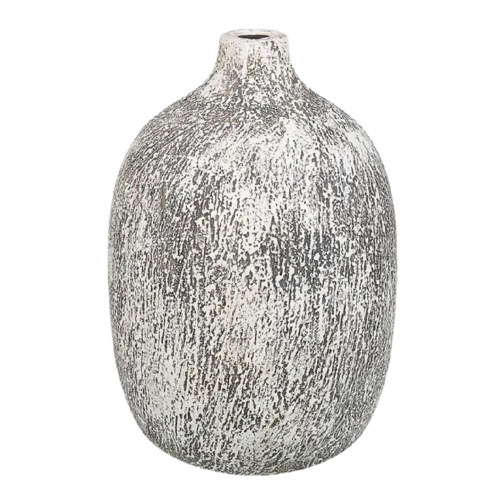 Vase Bouteille en Céramique à Texture Rugueuse - Gris et Blanc Vieilli-woodanza