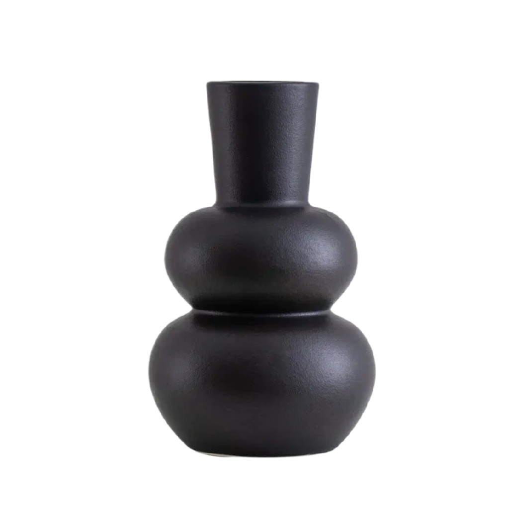 Vase Sculptural en Céramique Noire - Design Double Sphère-woodanza
