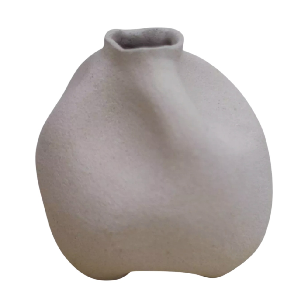 Petit Vase Organique en Céramique - Blanc Cassé Texturé-woodanza