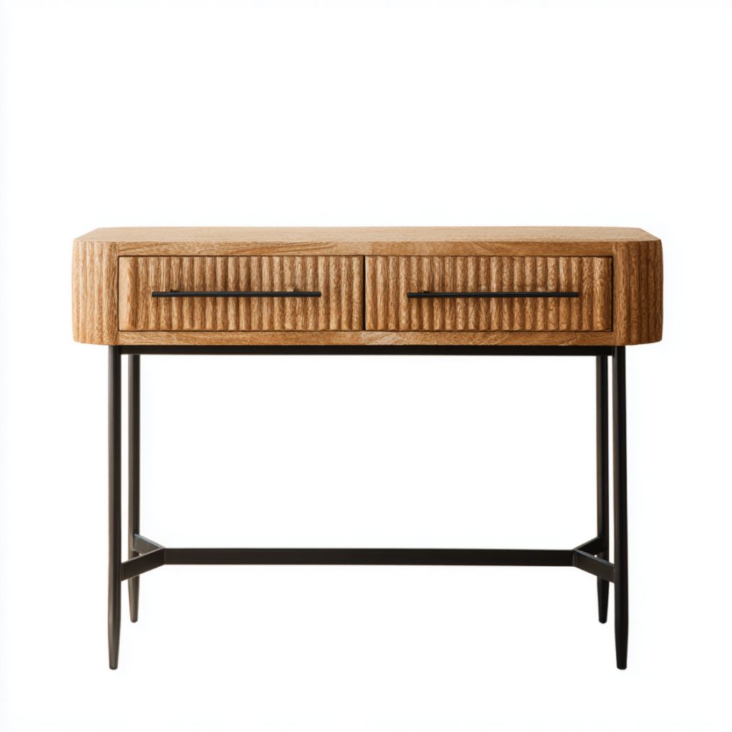 Console avec deux tiroirs en bois massif et pieds en acier-Lectus Furniture