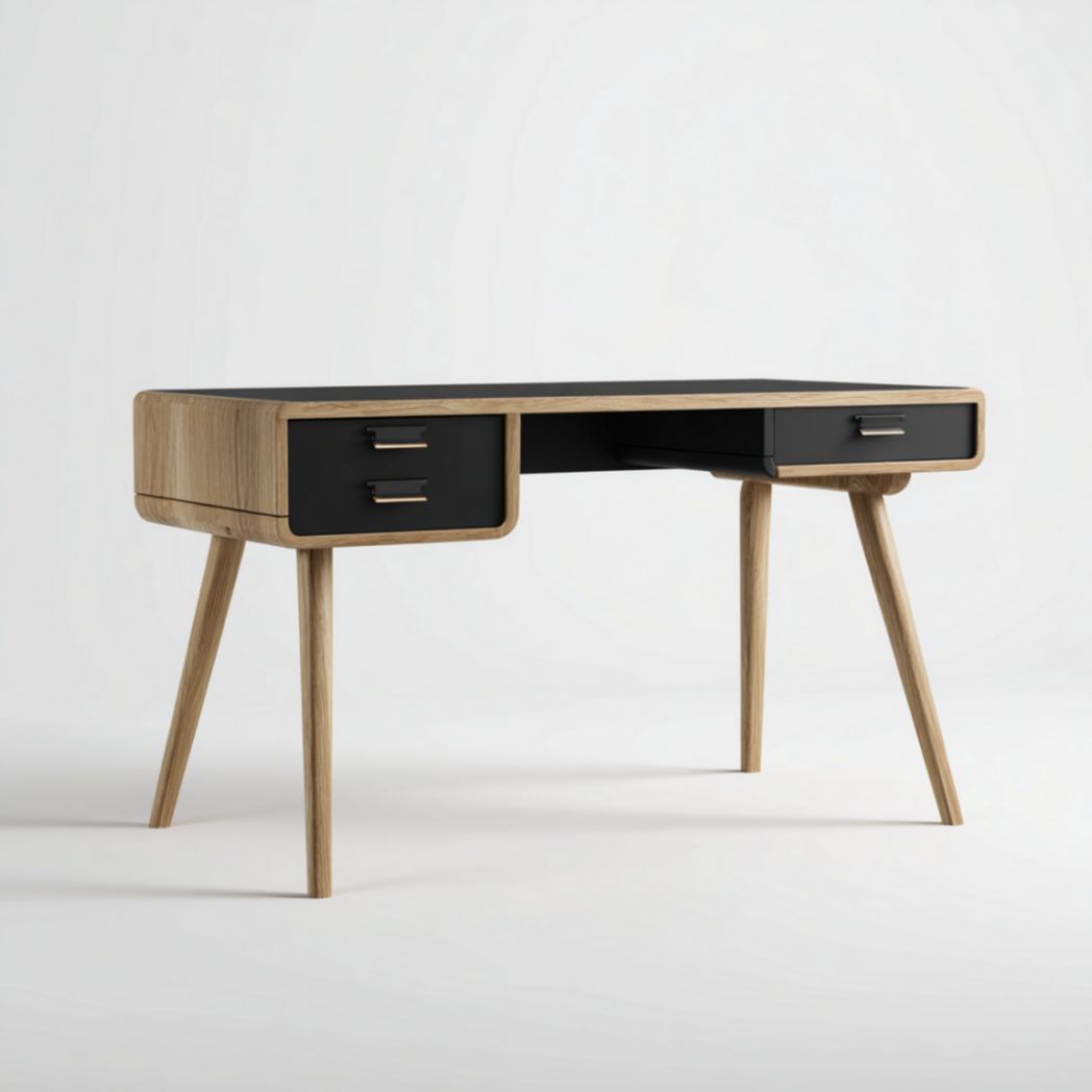 Bureau en bois clair avec tiroirs noirs-Lectus Furniture