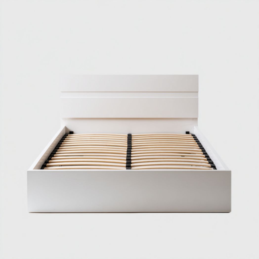 Lit double, blanc éclatant, avec cadre de lit apparent.-Lectus Furniture