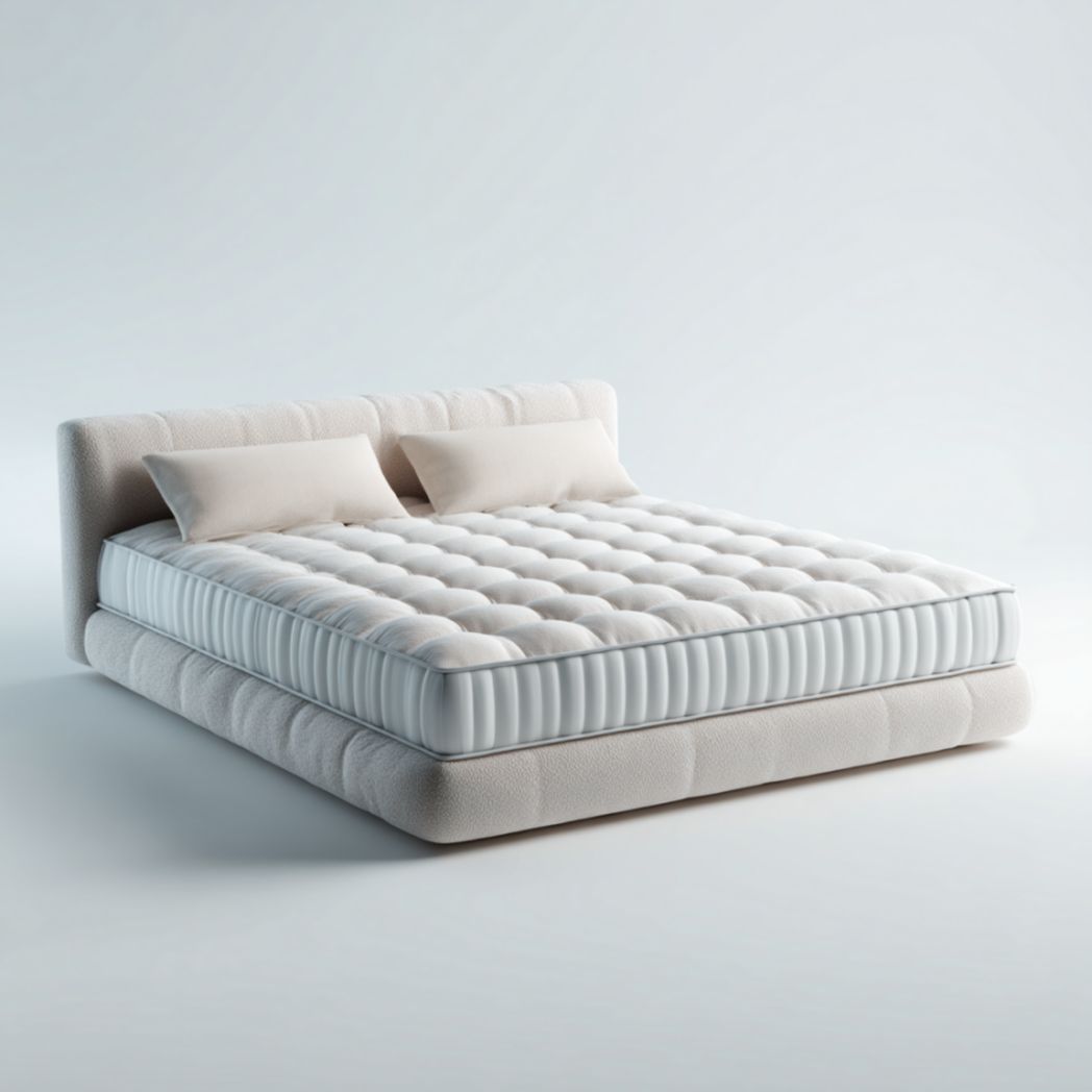 Ensemble sommier et matelas beige capitonné-Lectus Furniture