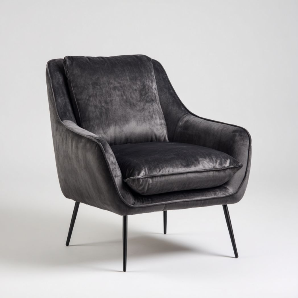 Fauteuil en tissu polyester gris foncé avec pieds en acier noir-Lectus Furniture