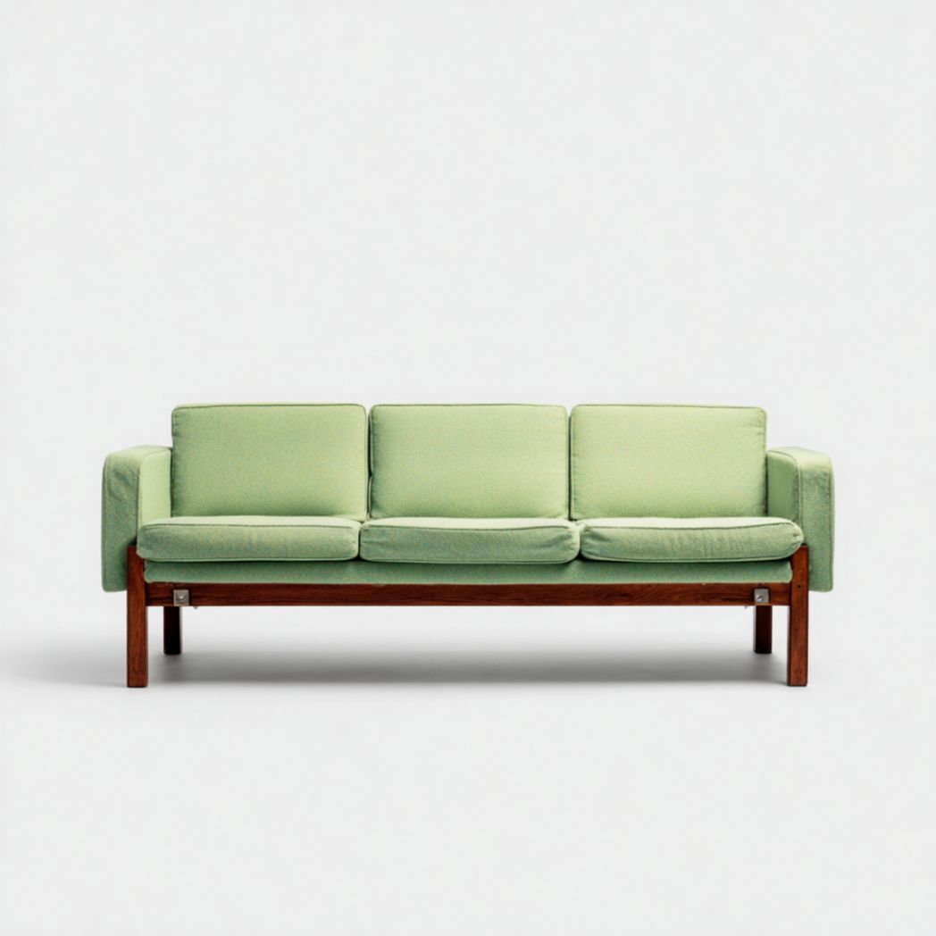 Canapé 3 places tissu vert cadre bois massif-Lectus Furniture