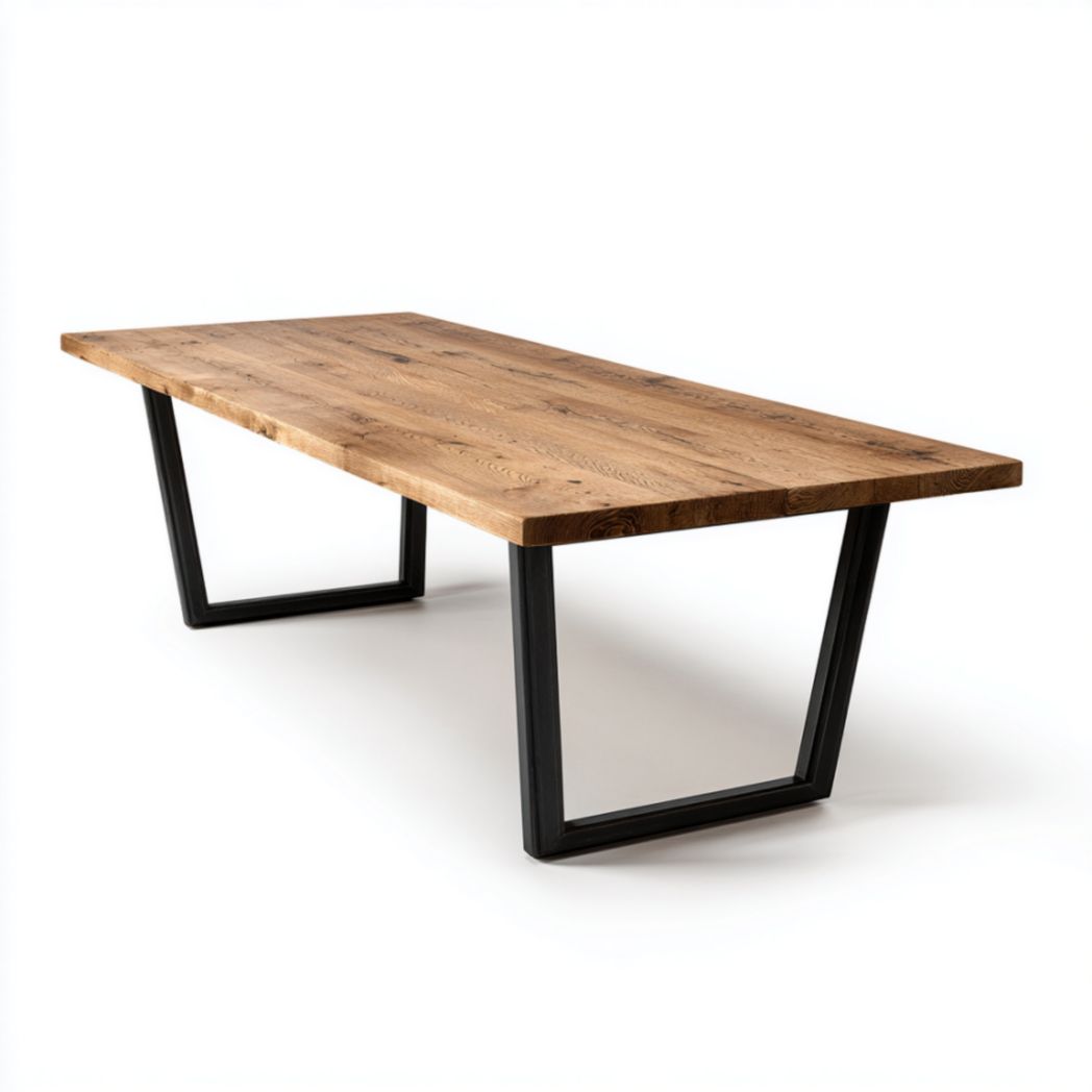 Table rectangulaire avec plateau en bois massif et piètement en acier-Lectus Furniture