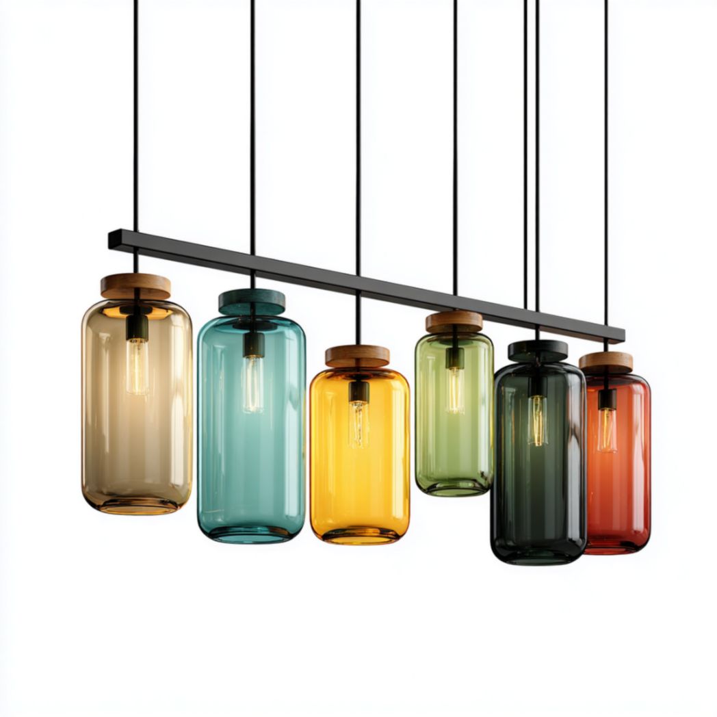 Suspension linéaire à abat-jour en verre coloré et acier peint-Lectus Furniture