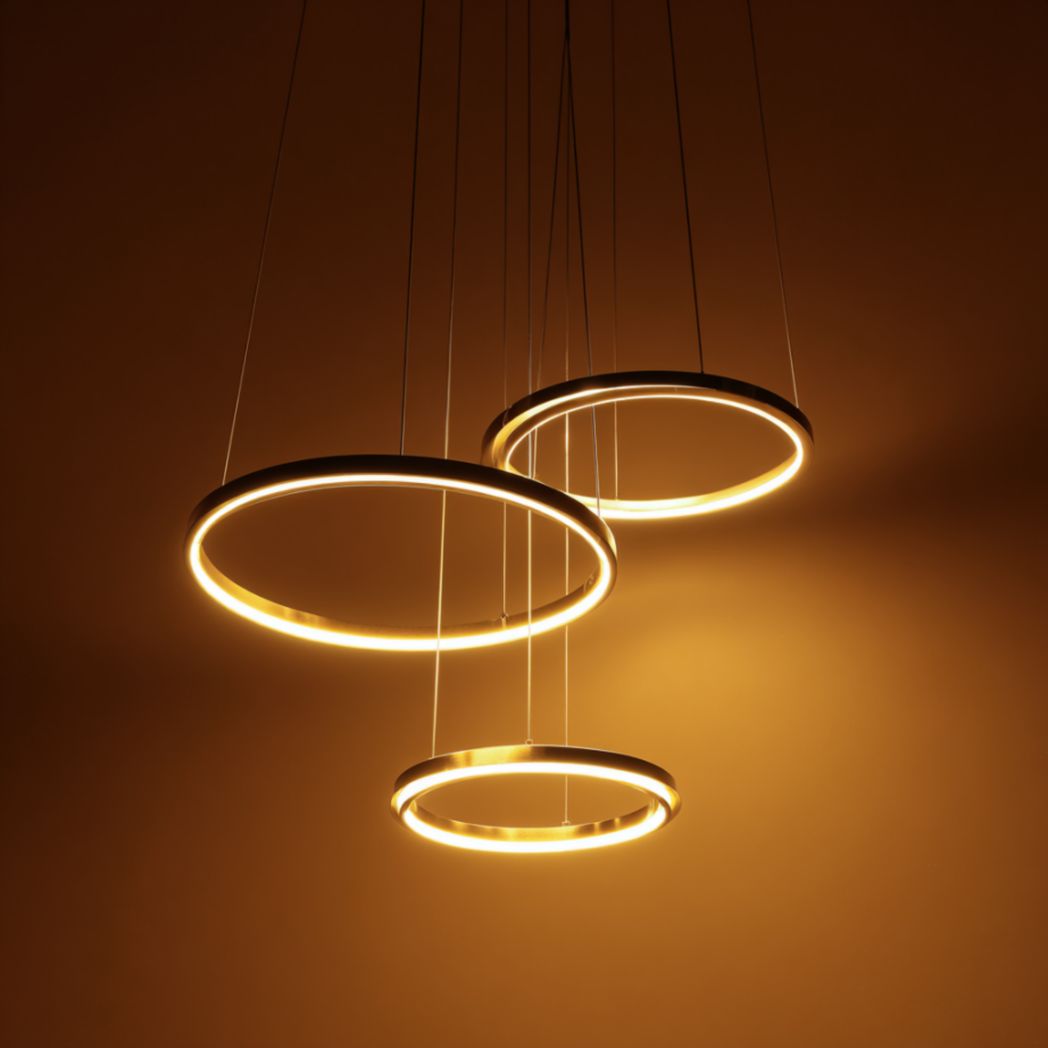 Suspension LED circulaire multiple en métal finition dorée-Lectus Furniture