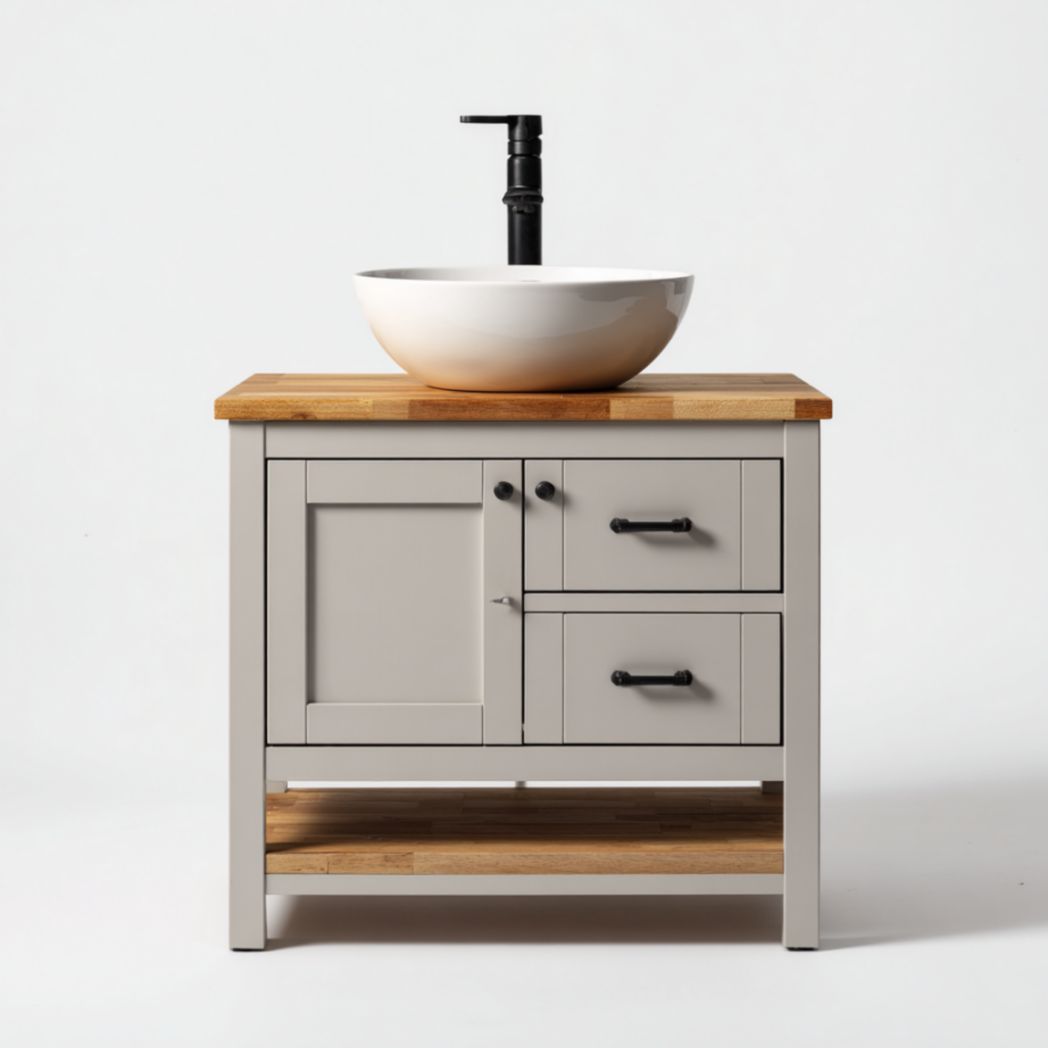 Meuble sous vasque de salle de bain avec plan en chêne et vasque en céramique-Lectus Furniture