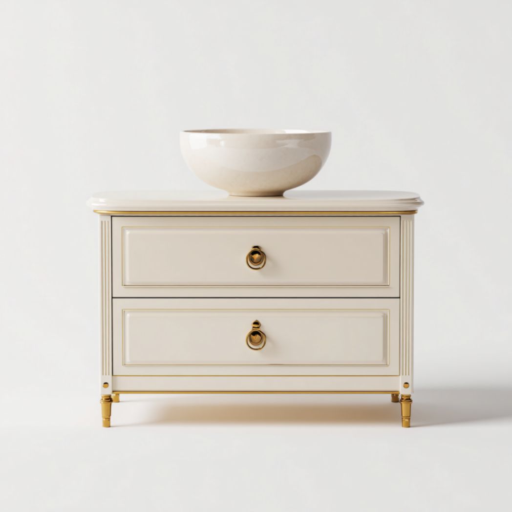 Meuble vasque sur pieds blanc cassé et doré 80 cm-Lectus Furniture