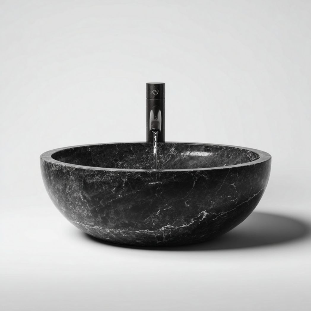 Vasque à poser ronde en pierre naturelle noire-Lectus Furniture
