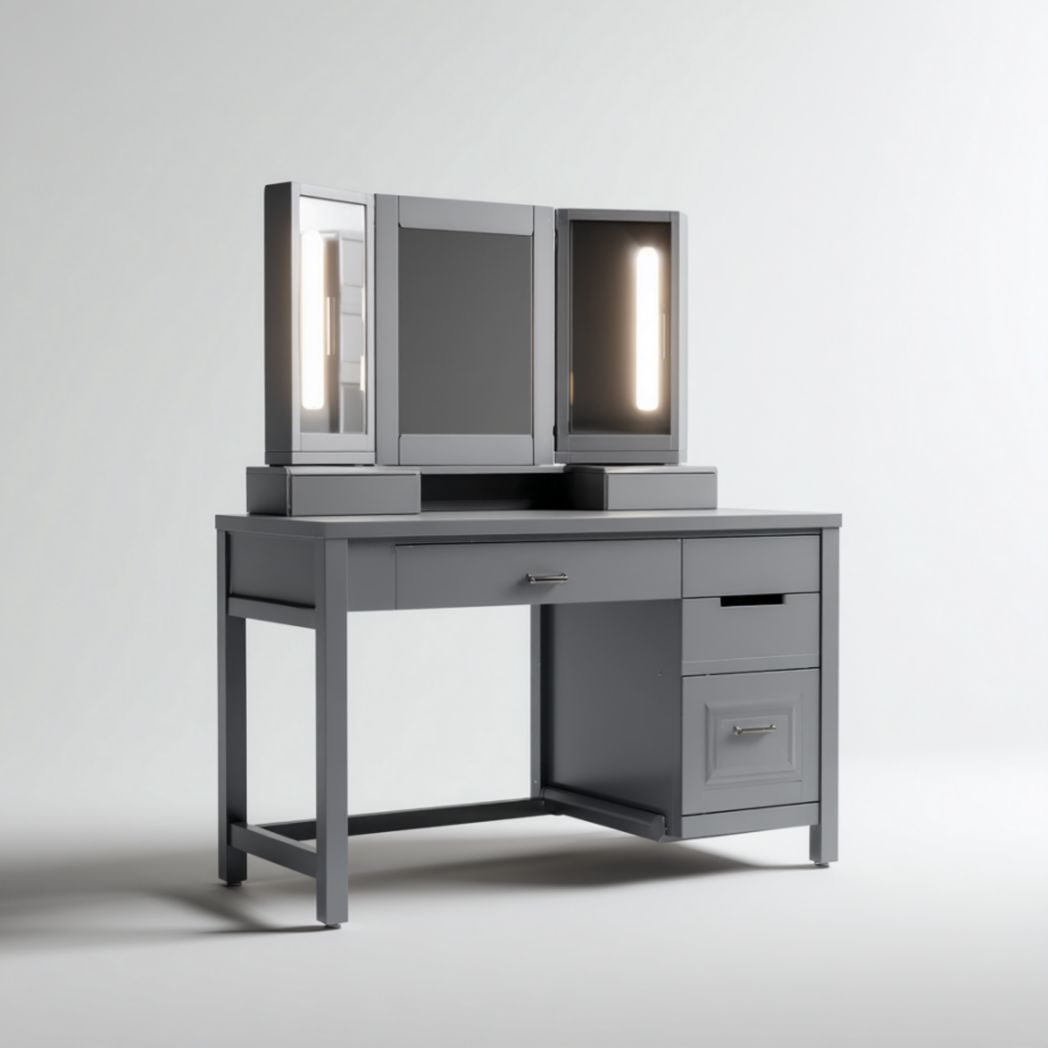 Meuble console de toilette en bois massif gris-2177 Furniture