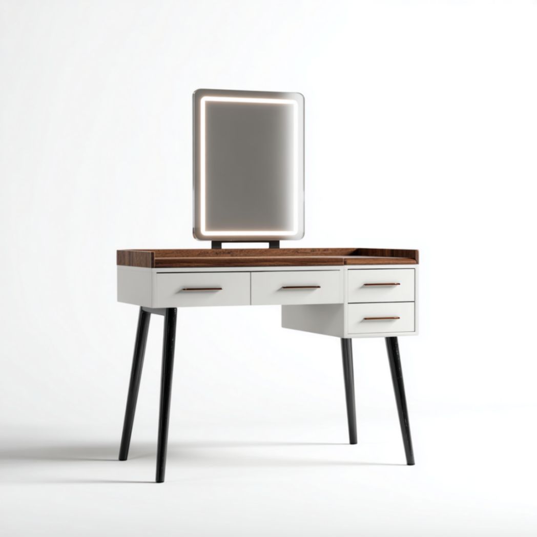 Coiffeuse avec miroir lumineux et tiroirs, finition blanche et bois-2177 Furniture