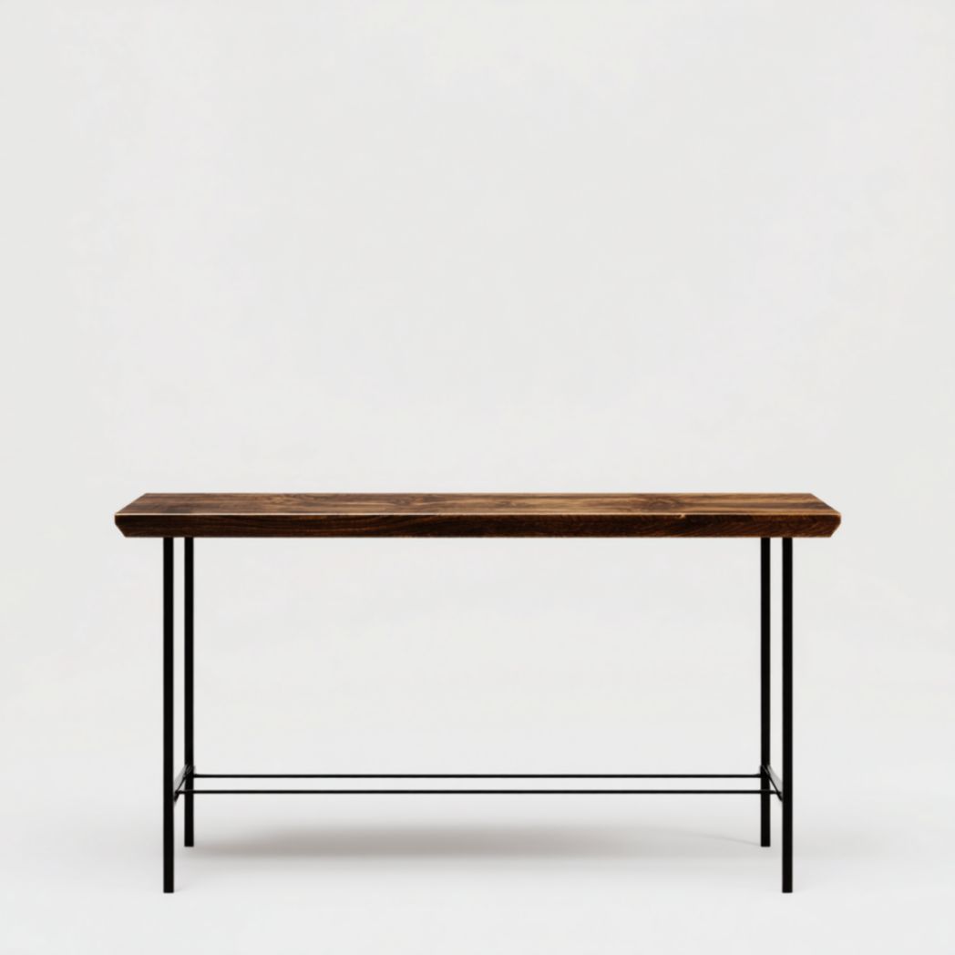 Console rectangulaire avec plateau en bois massif et piètement en acier-2177 Furniture