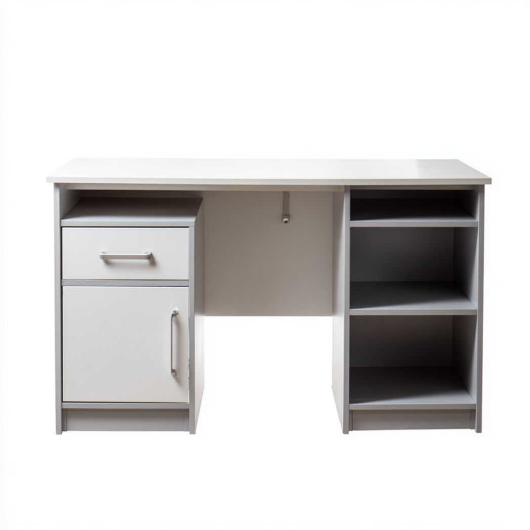 Bureau blanc avec tiroir et étagères de rangement-2177 Furniture