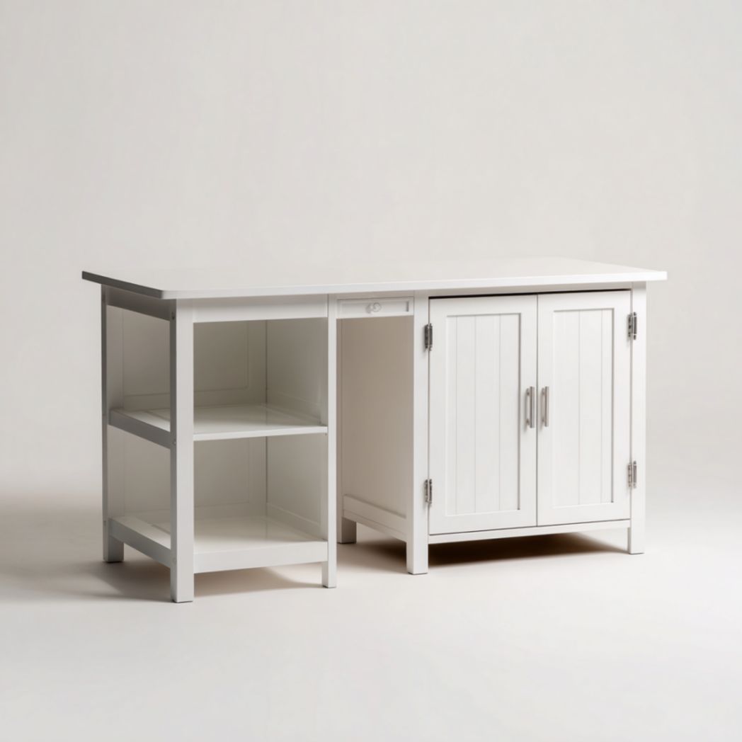 Îlot central de cuisine blanc fonctionnel avec rangement-2177 Furniture