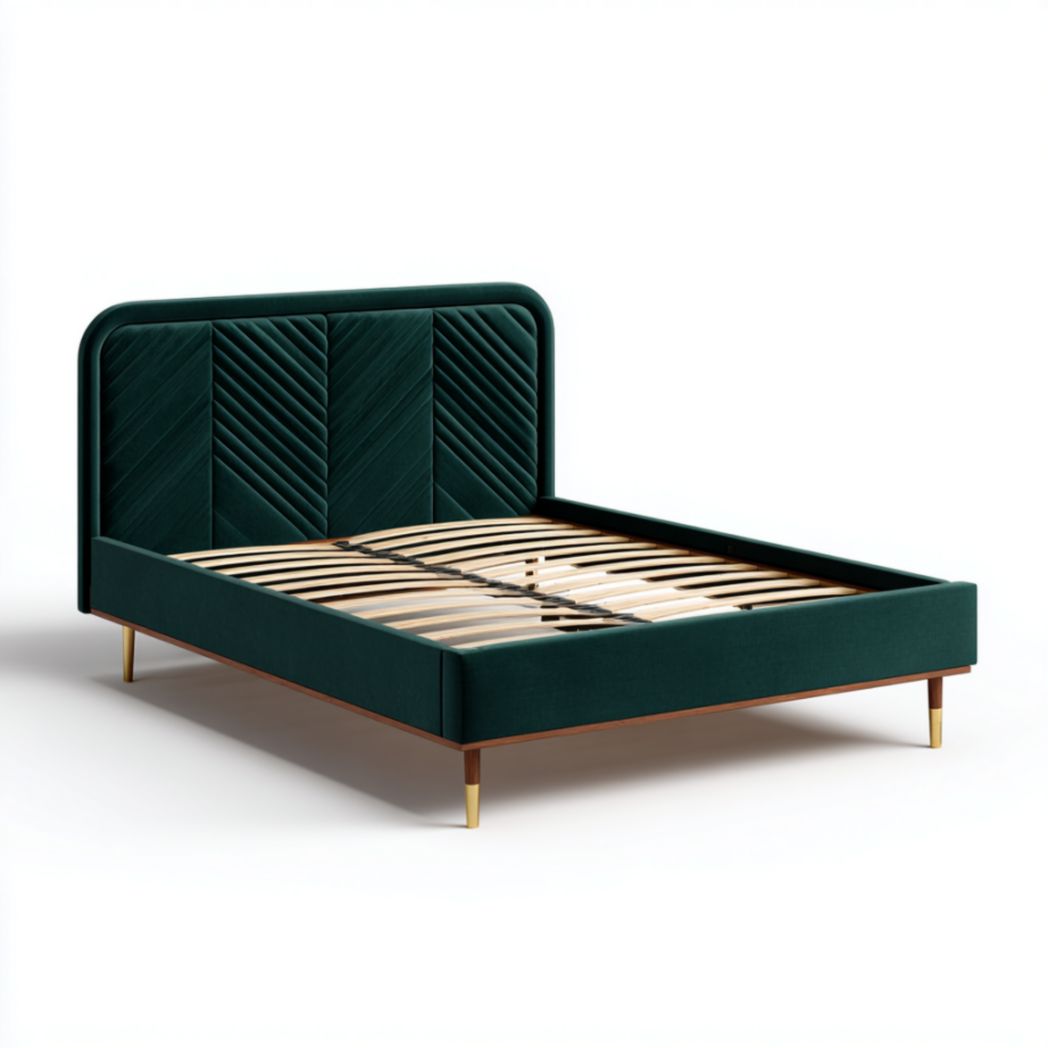 Lit double en polyester vert avec pieds de lit dorés-2177 Furniture