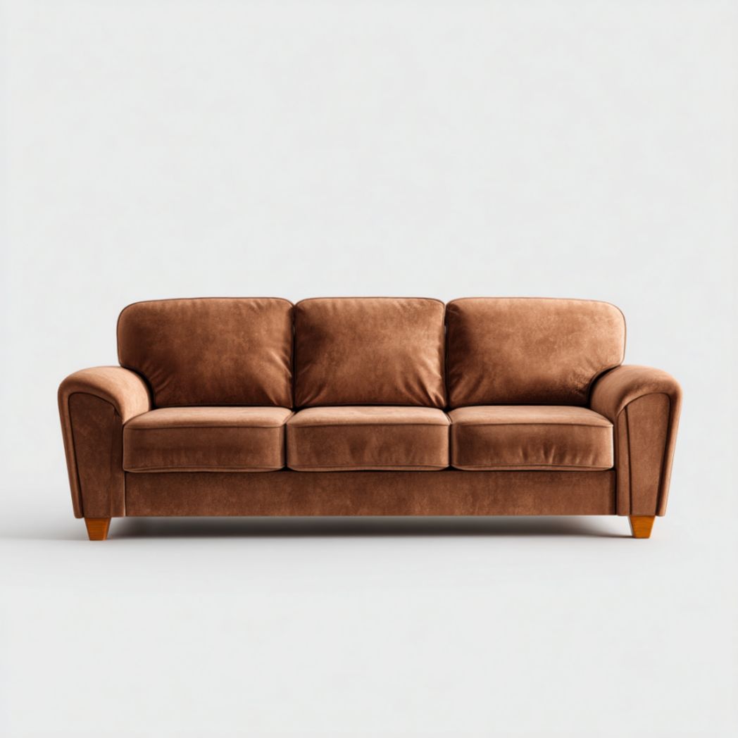 Canapé droit 3 places en tissu marron, pieds bois-2177 Furniture