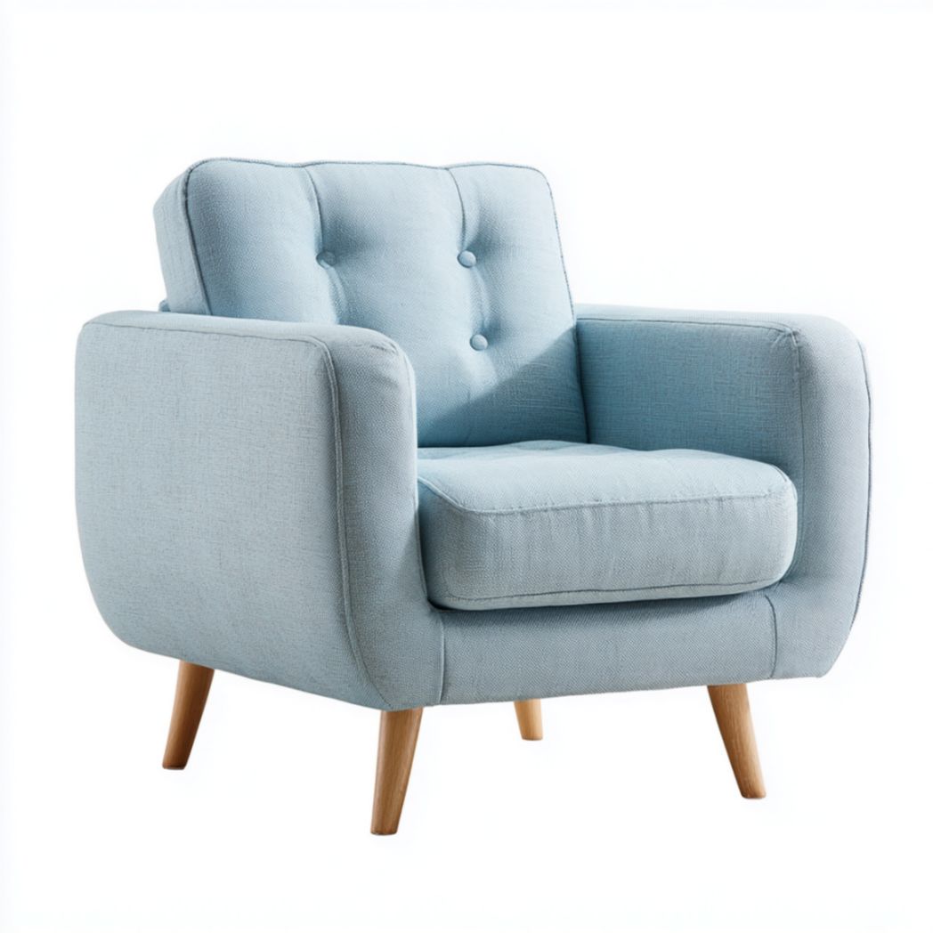 Fauteuil en tissu polyester bleu clair avec pieds en bois-2177 Furniture