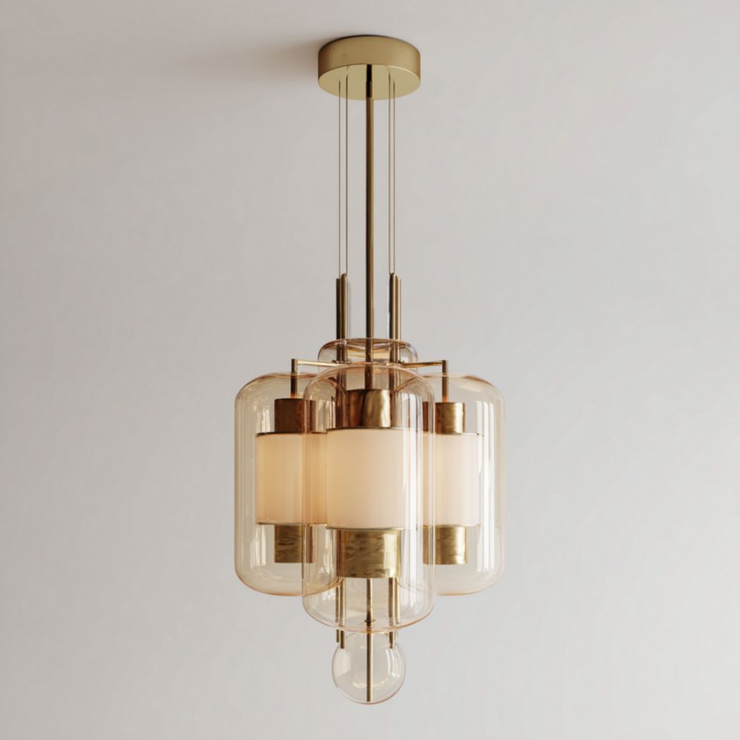 Suspension à éléments cylindriques en verre transparent et laiton-2177 Furniture