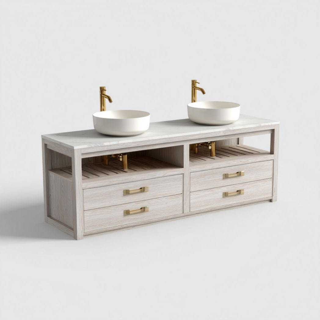 Meuble de salle de bain double vasque sur pied avec plan et vasques en céramique-2177 Furniture