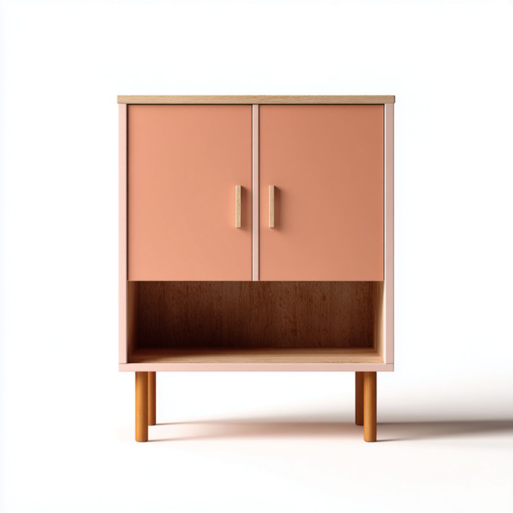 Meuble d'appoint design en bois de pin et acier rose-2177 Furniture