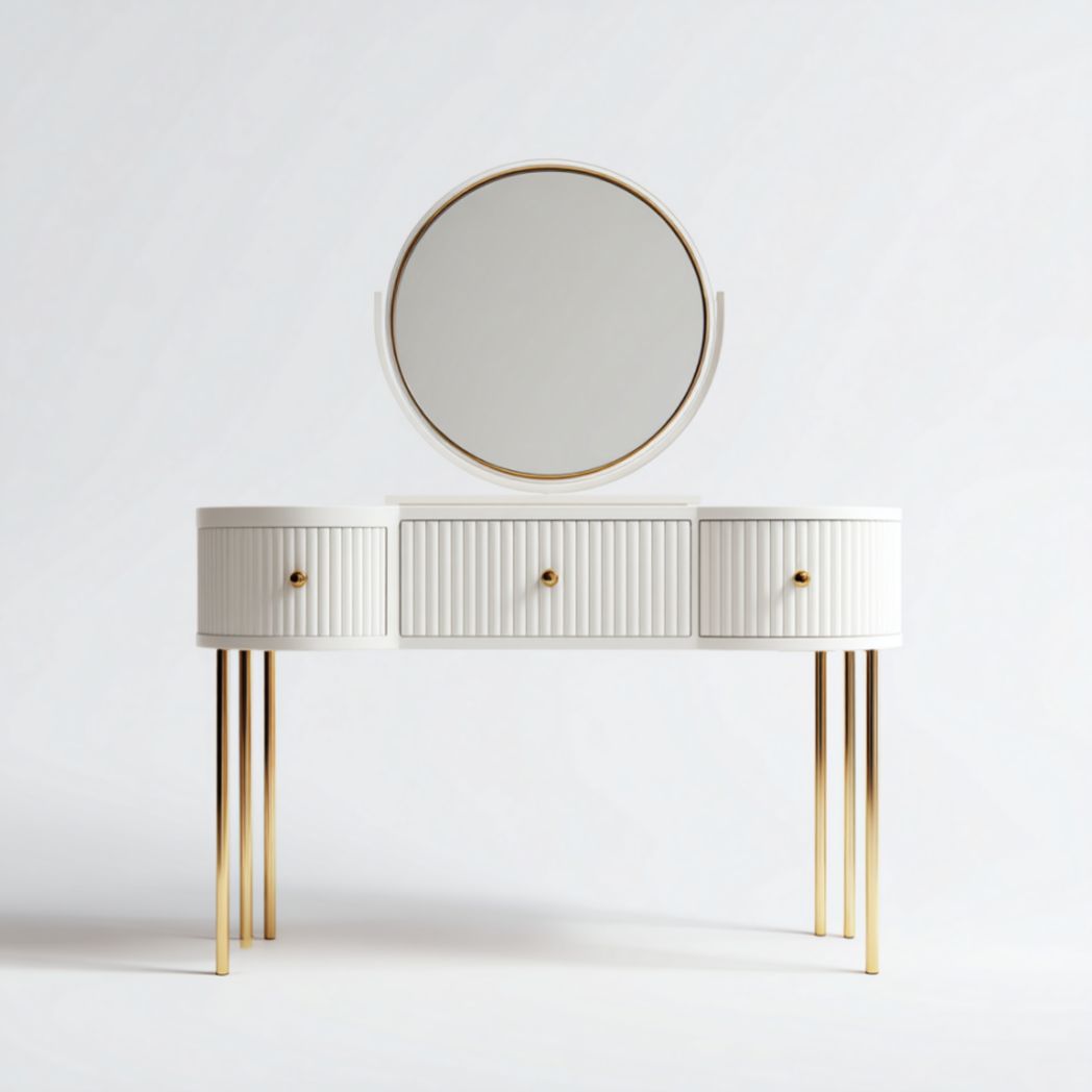 Coiffeuse compacte avec miroir rectangulaire, finition blanche et bois-Abden Furniture