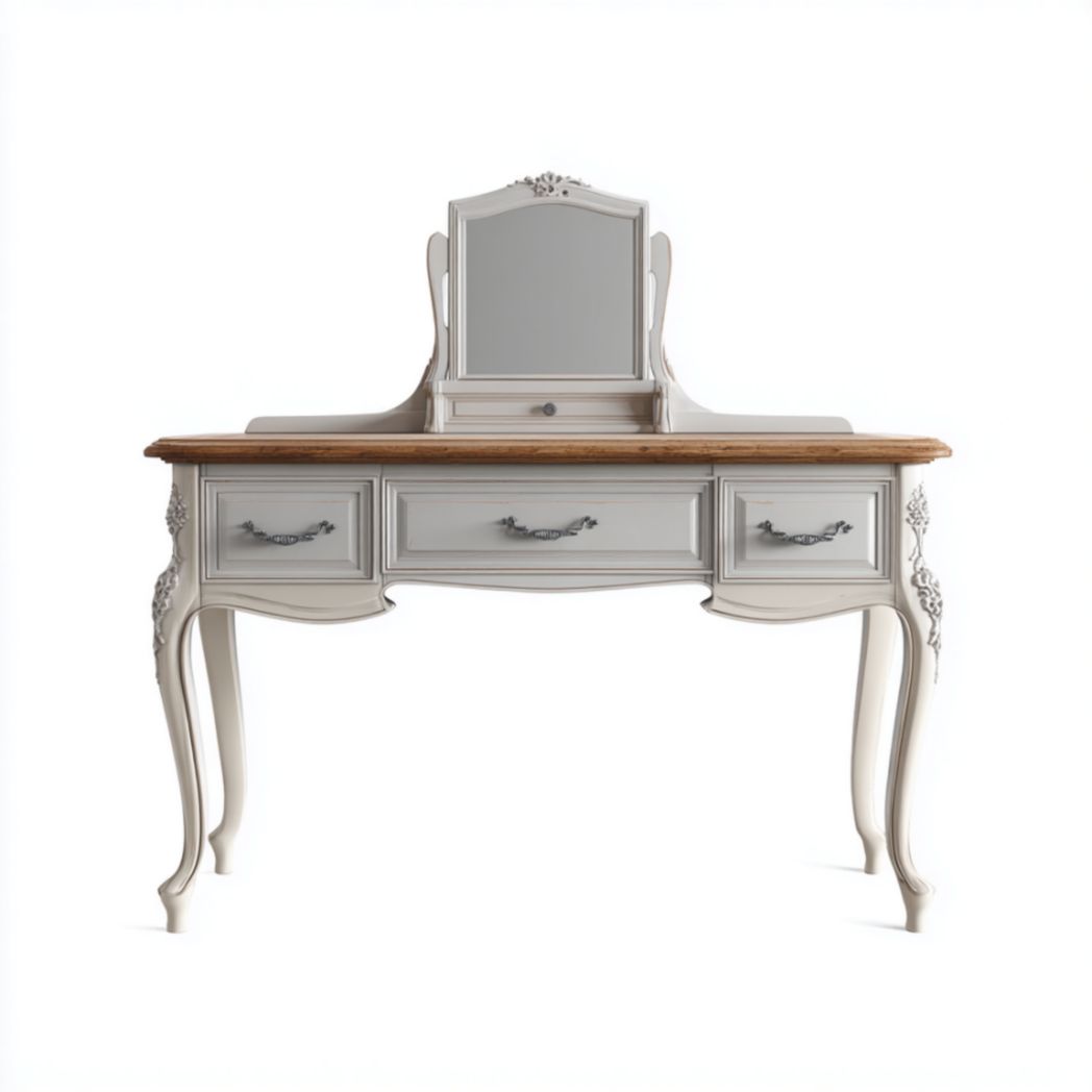 Coiffeuse avec miroir et 3 tiroirs, blanc et bois-Abden Furniture