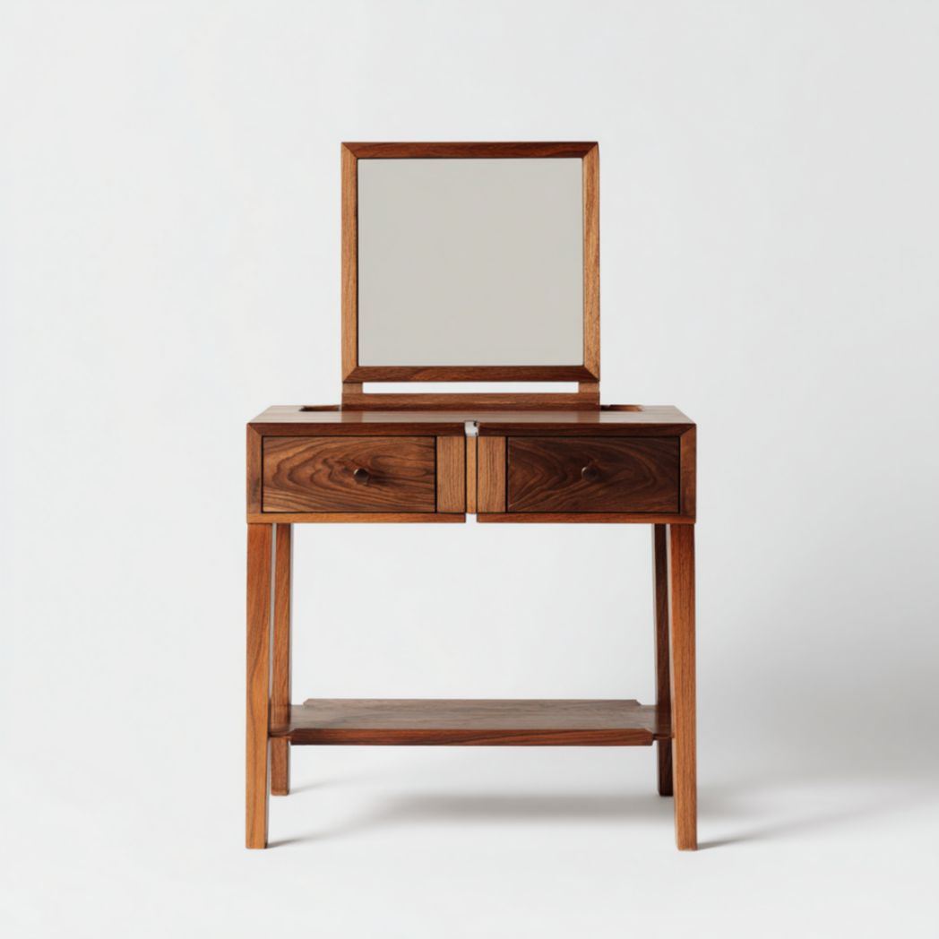 Coiffeuse avec miroir rectangulaire et 2 tiroirs, finition bois-Abden Furniture