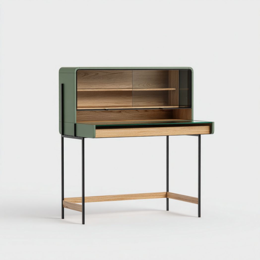 Bureau avec vitrine et étagères en bois et verre trempé-Abden Furniture