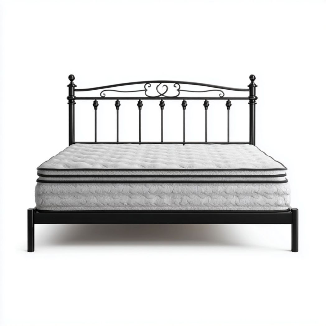 Cadre de lit double en acier forgé noir-Abden Furniture