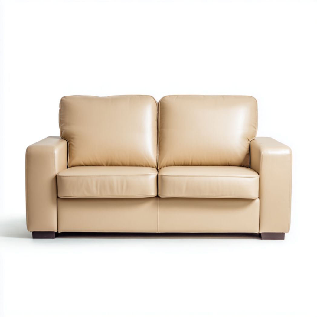 Canapé 2 places cuir beige structure en bois-Abden Furniture