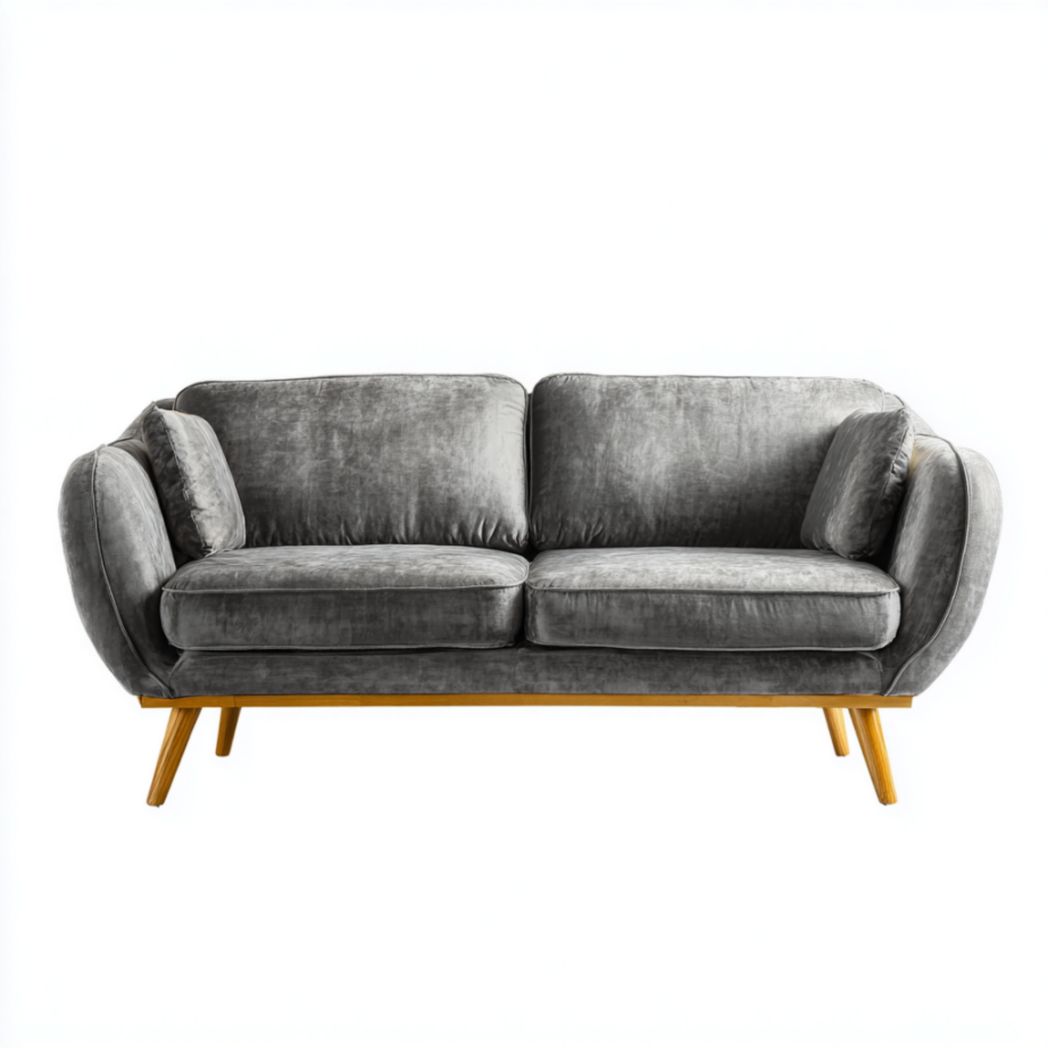 Canapé 2 places velours gris structure bois-Abden Furniture
